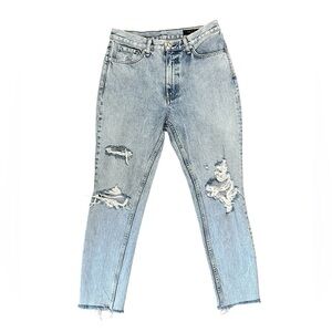 Rag & Bone Mid-Rise Ankle Cigarette Madison with Holes Distressed  Jeans Sz 28